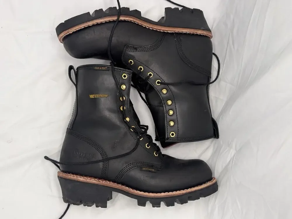 Chippewa Baldor 8in Logger Work Boot Leather Black Oiled 9W